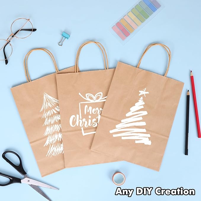 OUTUXED 35pcs Gift Bags, Brown Paper Bags with Handles, 7.1x3.6x9.3in Medium Size Kraft Paper Bags for Retail, Gift Wrapping, and Shopping