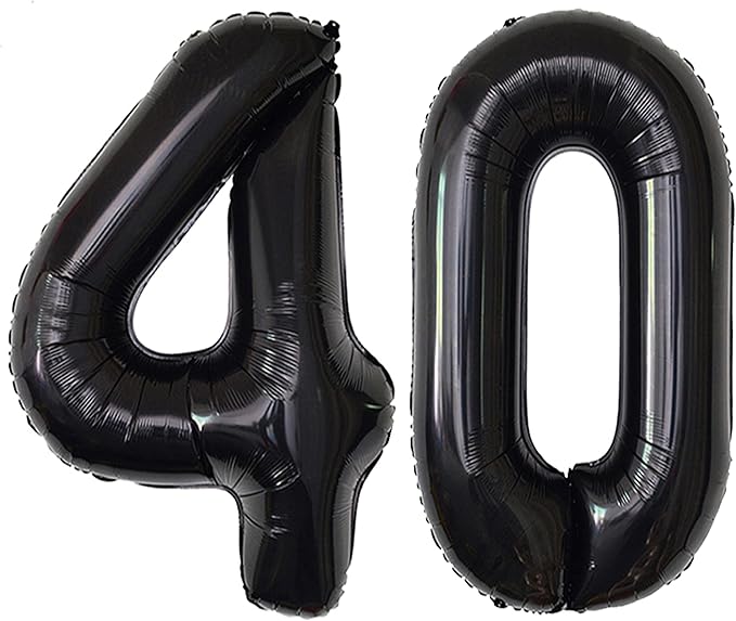 Black 40 Number Balloons Giant Jumbo Number 40 Foil Mylar Balloons for Women Men 40th Birthday Party Decorations 40 Anniversary Events Supplies