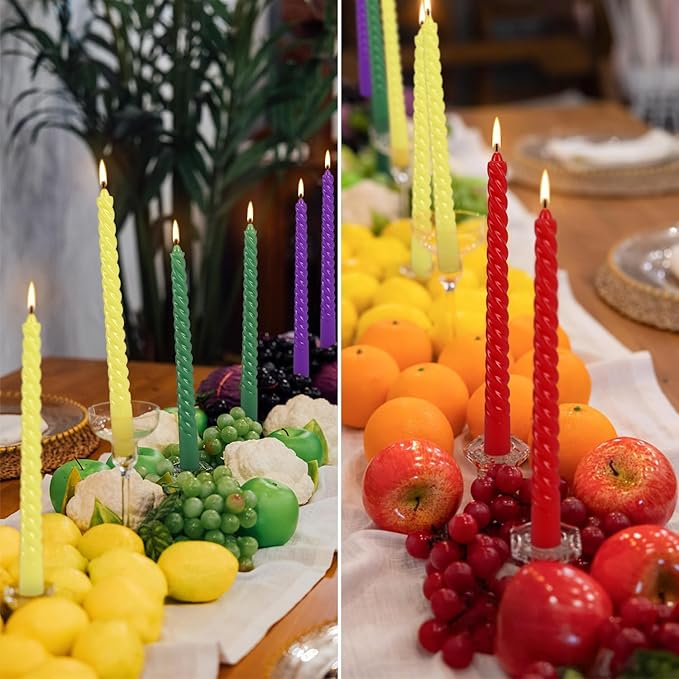 12-Pack 12-Color Spiral Taper Candles - 10 Inch Dripless & Long-Lasting Burn, Decorative Twisted Candles for Wedding, Birthday, Christmas, Home Decor, Party Supplies (Premium Wax, Unscented)