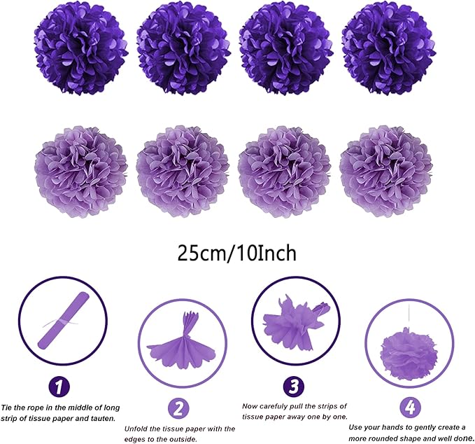 ZERODECO Party Decorations, 41 Pcs Purple Papar Fans Pompoms Garlands String Tissue Paper Tassel for Fiesta Home Bridal Baby Shower Wedding Boy Girl Birthday Party