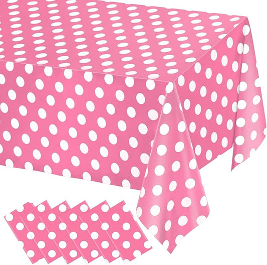 WNINK 6 Pack Pink and White Polka Dot Tablecloths – Disposable Plastic Waterproof Table Cover, 54" x 108", for Birthday, Wedding, Bridal Shower, Bachelor, Pink Girl Party, and Picnic