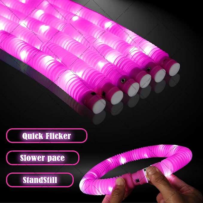 Pink 36PCS Light Up Pop Fidget Tubes Party Favors-Glow in The Dark Party Supplies for Kids and Adults, Perfect for Festivals, Birthday Parties, Raves, Concerts, and Camping Decorations