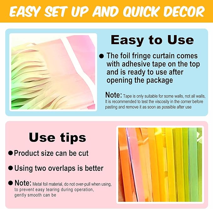 3 Pack Rainbow A Foil Fringe Curtains Backdrop, 3.28 x 8.2 Ft Metallic Streamers Tinsel Curtains Background for Photo Booth, Birthday, Christmas, Halloween, Thanksgiving, New Year Party Decorations