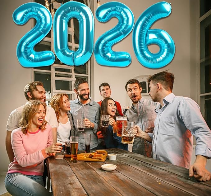 2026 Balloon - Light Blue Birthday Number Balloons, 40 Inch Large Foil Balloons for Men Women Boys Girls Light Blue Themed Birthday Decorations，Number 2026 Balloon