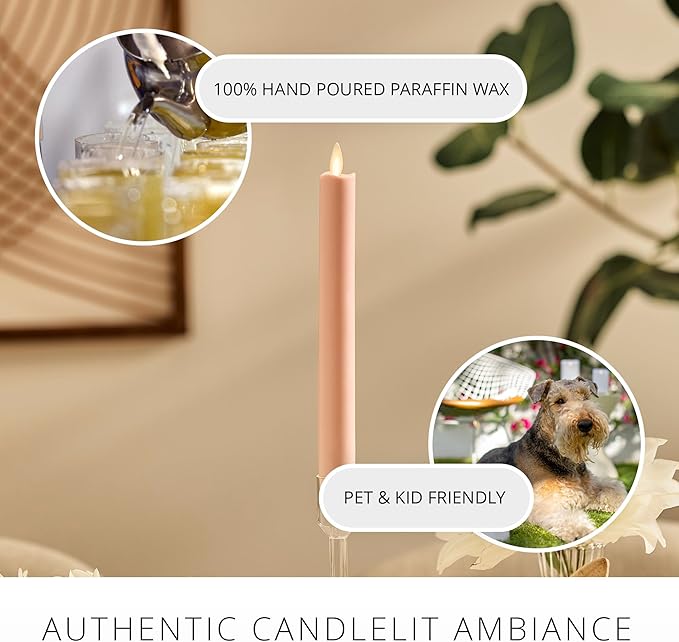 Luminara Flameless Candle Taper (1" x 9.5") Melted Top Real Wax Unscented Remote Ready Timer (Dusky Rose)