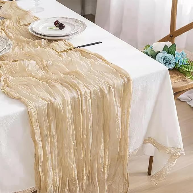 2 Pack 10 Ft Cheesecloth Table Runner Beige Gauze Long Table Runners Boho Gauze Cheese Cloth Table Runner Rustic Sheer Runner for Wedding Party Table Decor ( 35 x 120 Inch )