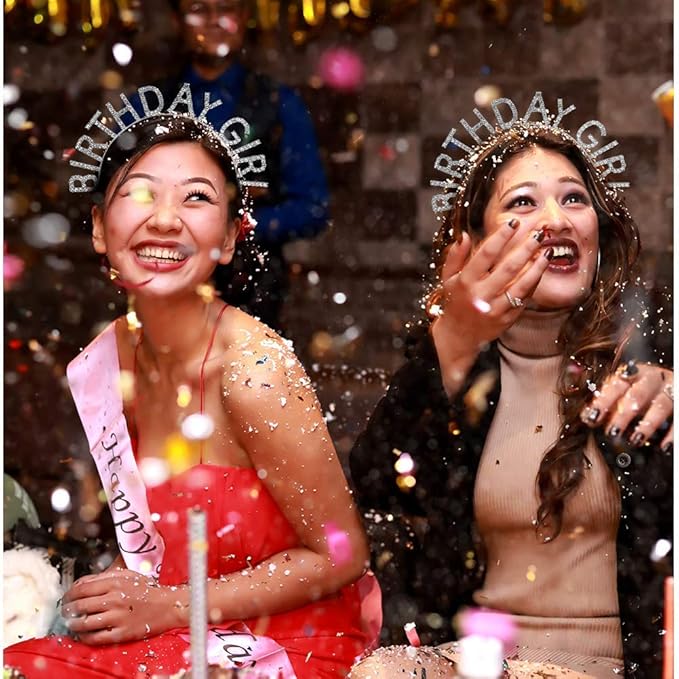 AOPRIE Birthday Girl Headband Tiara for Women & Girls - Happy Birthday Princess Crown Rhinestone Accessory, Silver