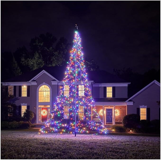 Fairybell - Flagpole LED Christmas Tree - Outdoor Christmas Decorations - Multicolor - 1,200 LED Tree - 20ft - Suitable for Existing Flagpoles