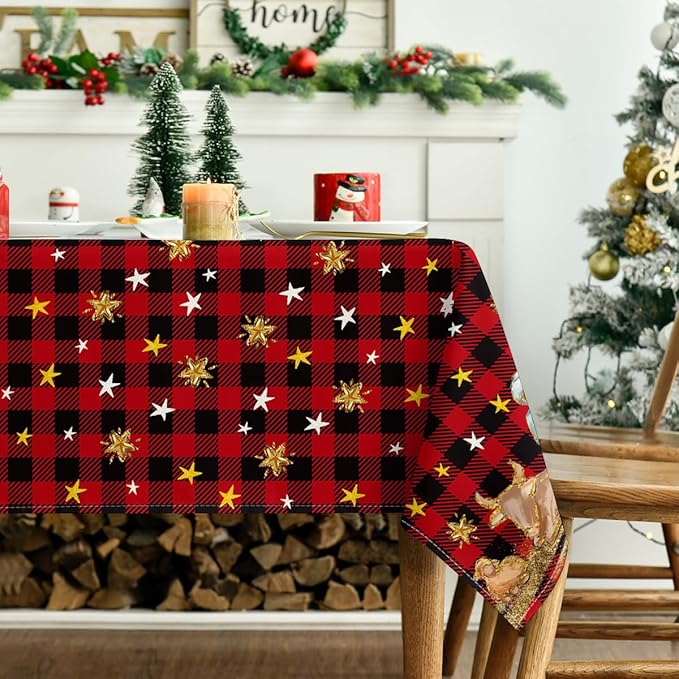Horaldaily Christmas Tablecloth 60×60 Inch, Holy Nativity Red Buffalo Plaid Washable Table Cover for Party Picnic Dinner Decor