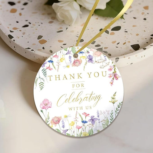 50PCS Thank You Gift Tags, 2x2 inch Pink Floral Personalized Gift Tags with String for Wedding Birthdays Party Favors Baby Shower Bridal Shower