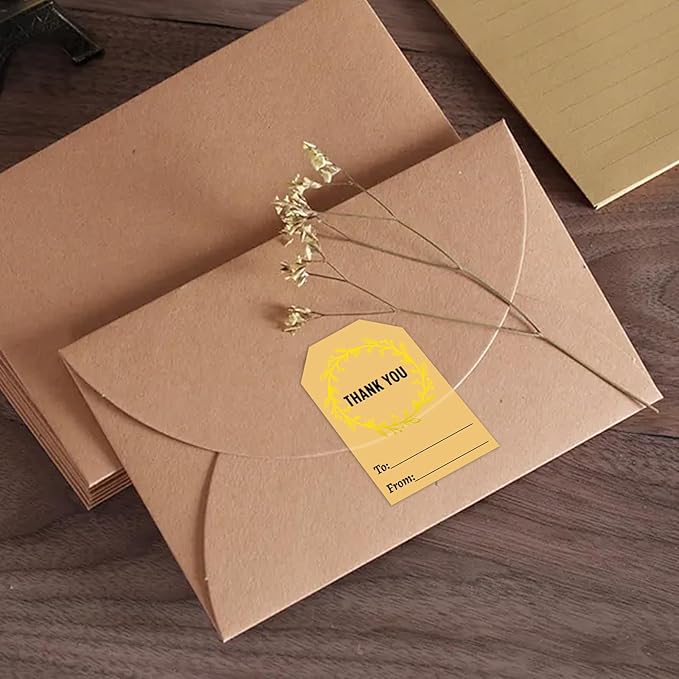 Thank You Stickers By Taeekiy.Gilding Kraft Paper Gift Thank You Stickers, Suitable for Christmas, New Year's Day, Birthdays, Weddings, Graduation Ceremonies, Business, Anniversaries,300 Pcs&2*3 Inch