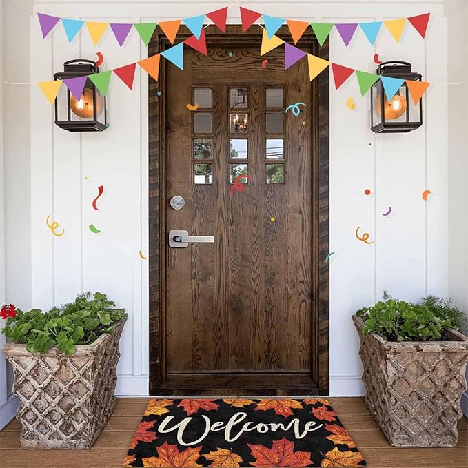 Fall Door Mat Maple Leaves Door Mat, Fall Maple Leafs Doormat for Indoor Outdoor Entrance Floor Mats Non Slip Autumn Harvest Vintage Thanksiving Decor Rubber Welcome Mats