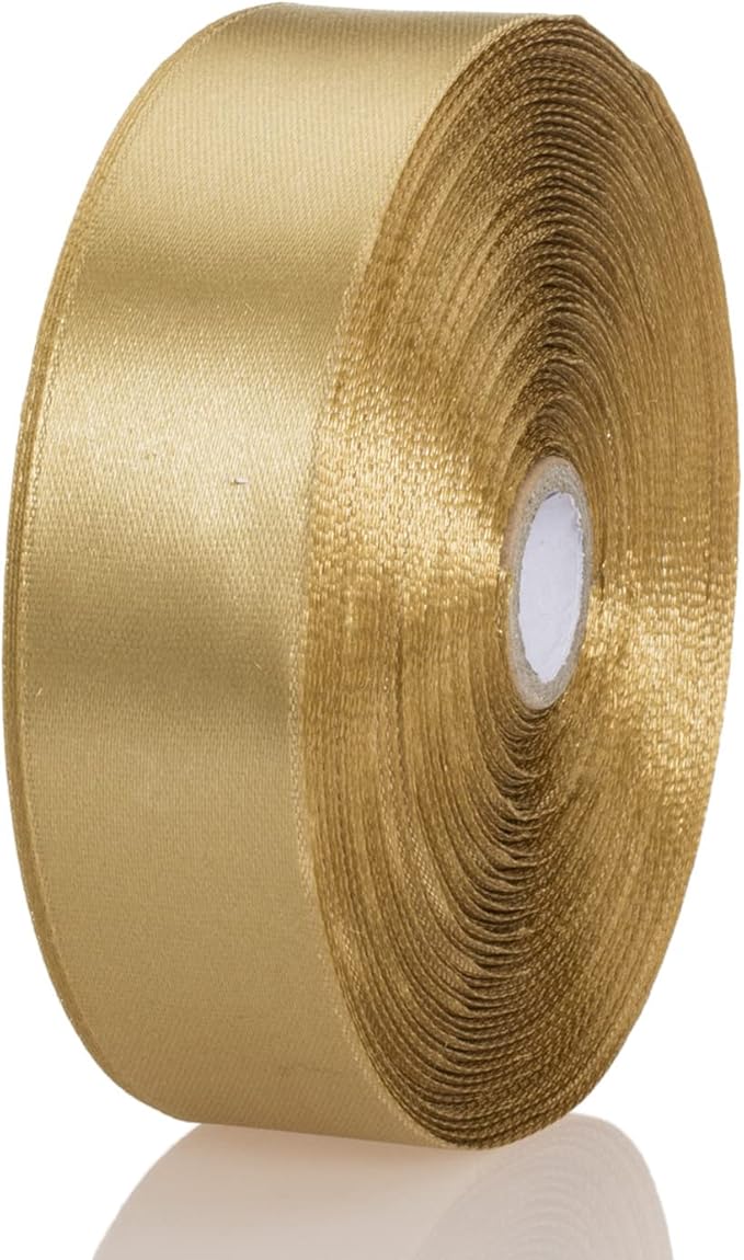 1 Inch Champaign Gold Solid Satin Ribbon, 50 Yards Craft Fabric Ribbon for Gift Wrapping Floral Bouquets Wedding Party Decoration