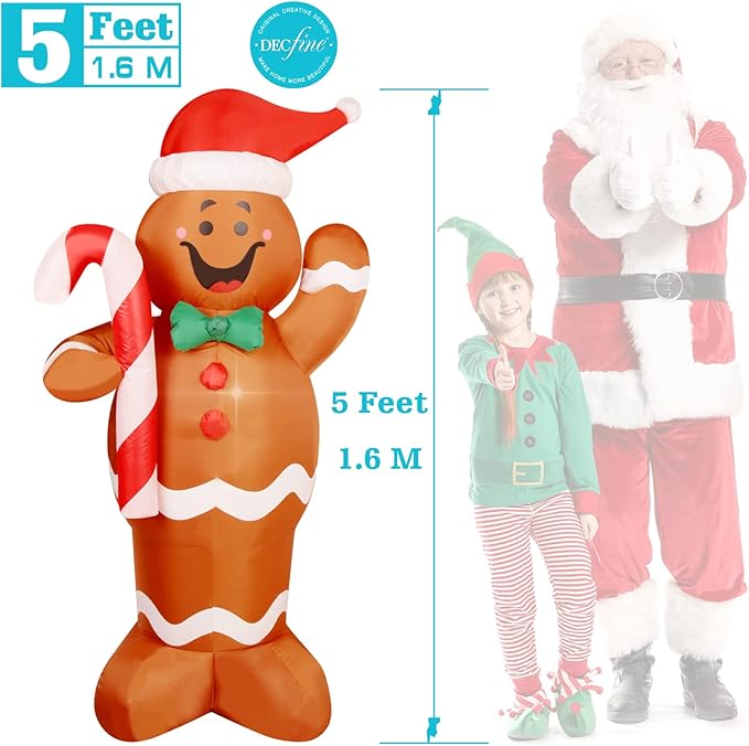 Christmas Inflatable Snowman/Nutcracker/Santa Claus Lighted Blow Up Christmas Yard Decoration with Built in Fan and Anchor Ropes (Gingerbread Man)