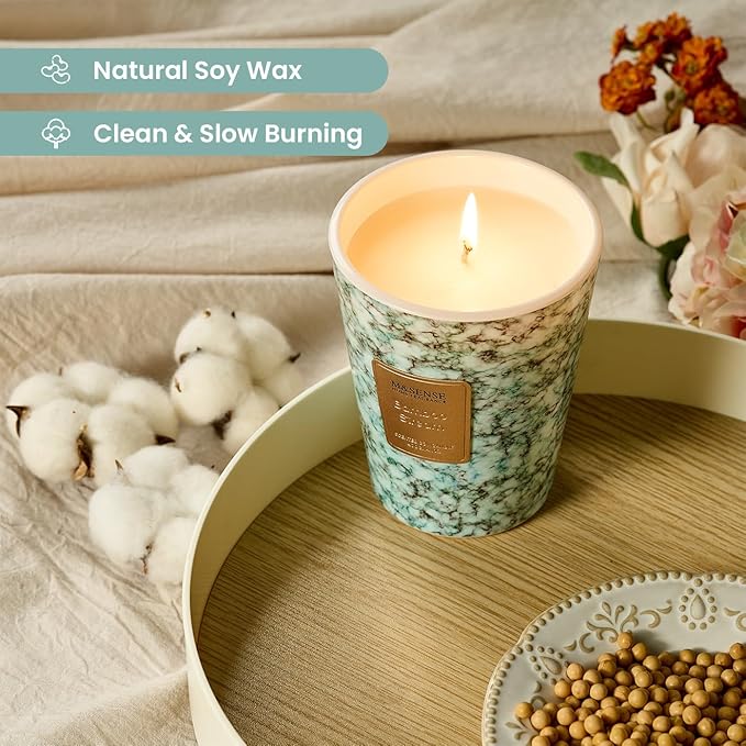 M&SENSE Bamboo Stream Scented Candles for Home, 3 Wick Highly Scented Jar Candle, 14.1 Oz 80H Long Lasting Burning Christmas Candle for Women, Aromatherapy Candles for Holiday Christmas Gift