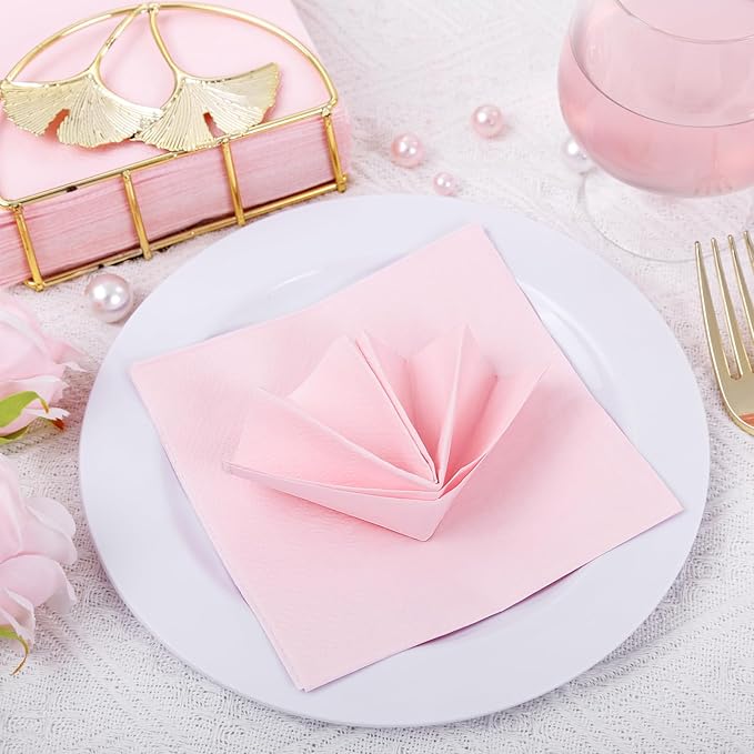 FLOWERCAT 100-Count 2-Ply Pink Cocktail Napkins - Beverage Napkins Disposable Premium Quality - 5" x 5" Pink Paper Napkins for Party & Mother's Day,Bar,Weddings,Birthday