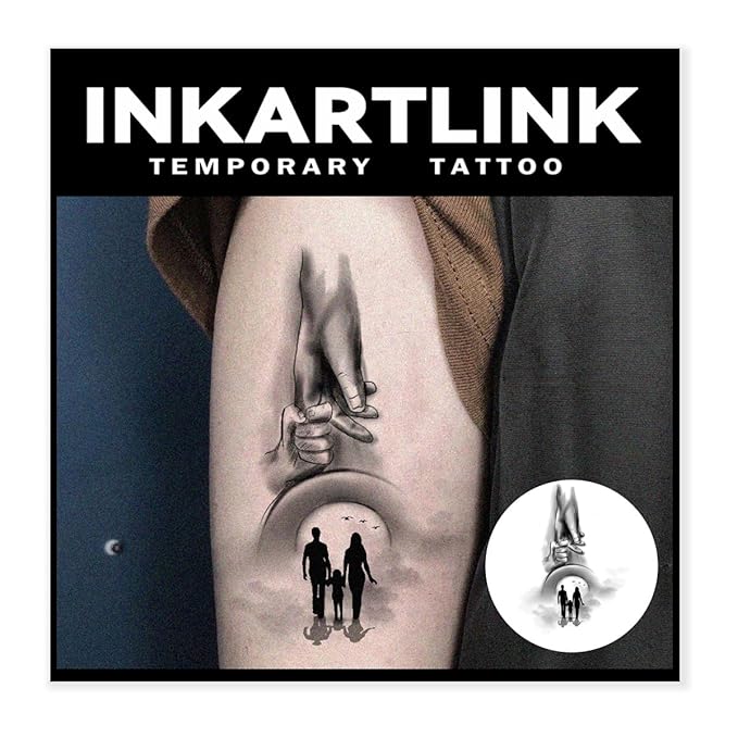 INKARTLINK Tattoo Tech, 2 Sheets Large Semi Permanent Tattoo, Adult Art Design Temporary Tattoos, Lasts 1-2 Weeks, Waterproof, Realistic Look, No Adhesive, No Reflection (Happy Family Design)