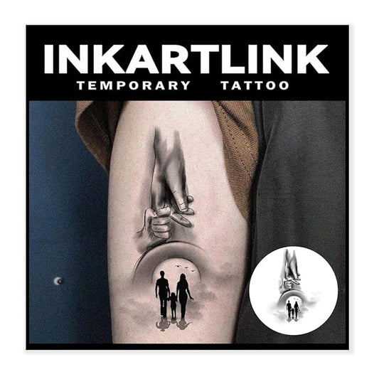 INKARTLINK Tattoo Tech, 2 Sheets Large Semi Permanent Tattoo, Adult Art Design Temporary Tattoos, Lasts 1-2 Weeks, Waterproof, Realistic Look, No Adhesive, No Reflection (Happy Family Design)