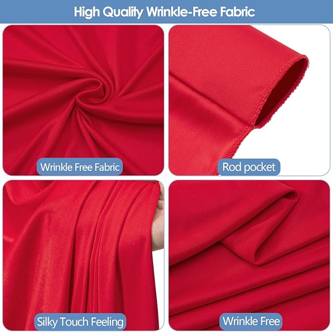 20x10ft Wrinkle Free Red Backdrop Curtain for Parties Soft Fabric Drapes Wedding Red Curtain Backdrop for Birthday Party Decorations Background for Photography 5x10ft, 4 Panels