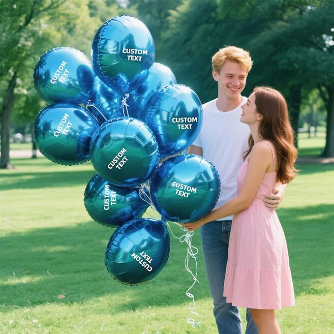 10Pcs 18 inch Custom Round Foil Balloon – Personalized with Logo, Photo or Text – Helium Mylar Balloon for Party, Event, Business,Birthday,Wedding (100)