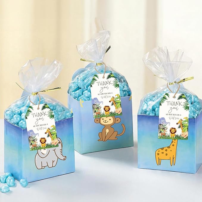 G2PLUS Jungle Safari Thank You Tags, 50PCS Animal Thank You Paper Tags, Wild Animals Thank You Gift Tag with String for Jungle Safari Birthday, Engagement, Baby Shower Party Favors (Green)
