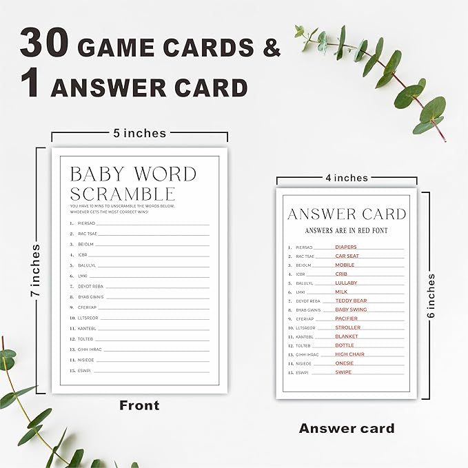 Baby Shower Party Games- Minimalism Black &White-Baby World Scramble Game For Guest-30 Game Cards & 1 Answer Card-Wishes For Baby-Baby Announcement Gender Reveal Game Card 11