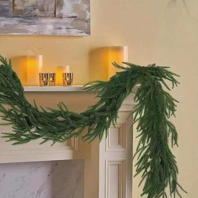Premium 30% Fuller 6 Ft Artificial Norfolk Pine Garland, Real Touch Winter Pine Garland, for Staircase, Table, Mantle, Wall, Indoor, Outdoor Christmas Decorations, Flower Arranging