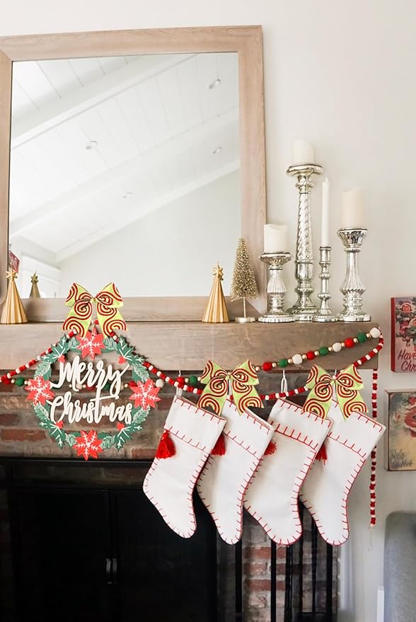 SIMISI RIBBON Christmas Tree Bows Wreaths Graland Xmas Party Decorations Red Green Stripe Ornaments (6 * 6 Inches, 12 Pcs)