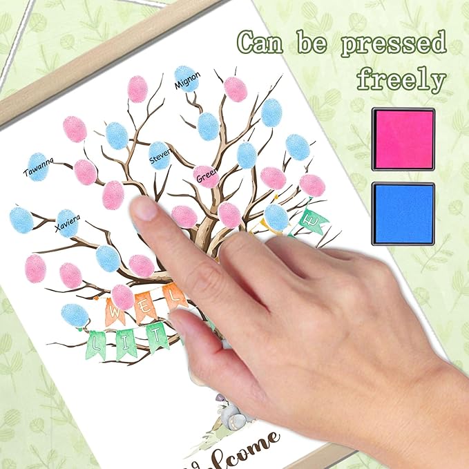 QZCYU Gender Reveal Gifts Idea Party Fingerprint Decorations - Elephant Theme Canvas Decor - Woodland Baby Shower Guest Book (12x15in)