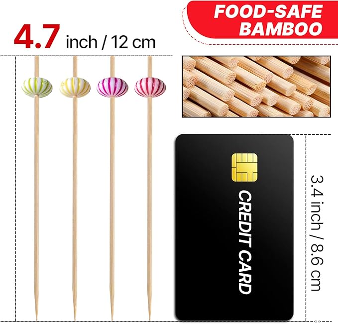 PuTwo Cocktail Picks Handmade Bamboo Toothpicks 100ct 4.7" Multicolor Pumkin