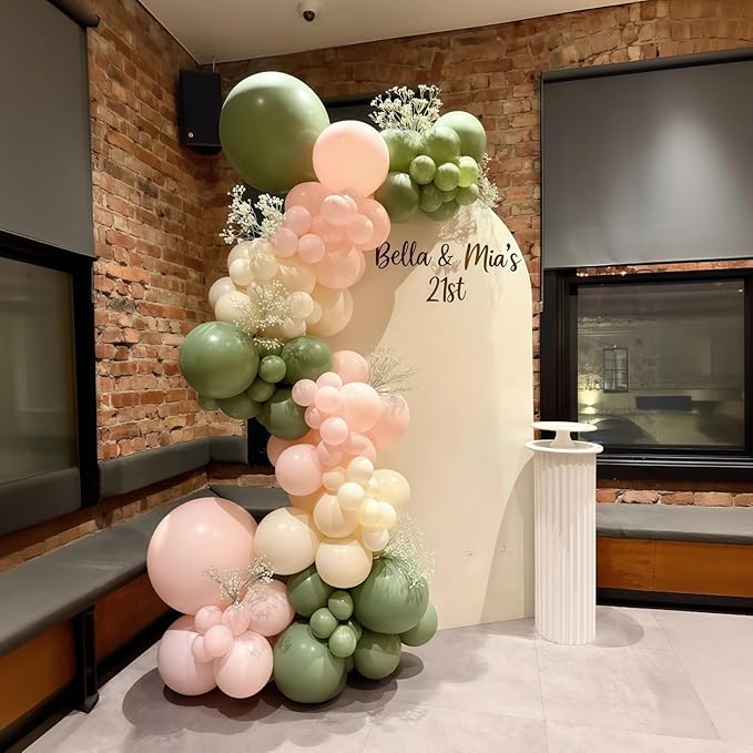 132Pcs Retro light pink and Green Balloon Arch Garland Kit, Sage Green, Pastel Orange, Sand White Balloons for Baby Shower Wedding Bridal Birthday Gender Reveal Party Decorations