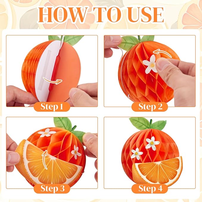 12 Pcs Orange Honeycomb Balls, Orange Birthday Party Supplies, Honeycomb Decorations, Table Centerpieces for Little Cuties, Birthday, Baby Shower