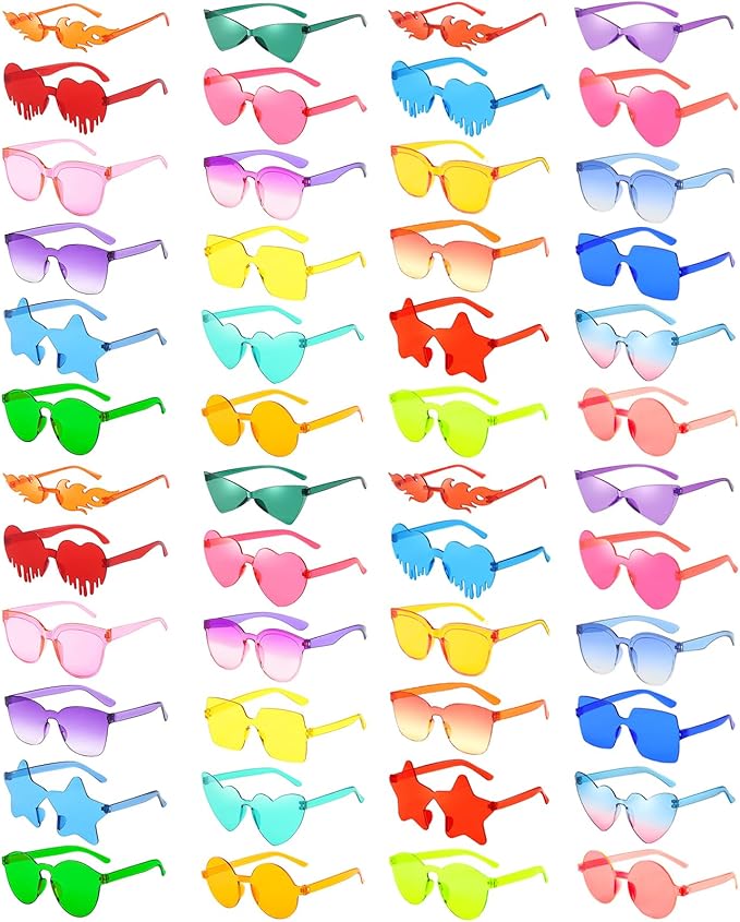 Pibupibu 24/48 Pack Mixed Rimless Colorful Party Sunglasses Bulk, Fun Party Glasses Photoshoot Prop Costume Eyewear
