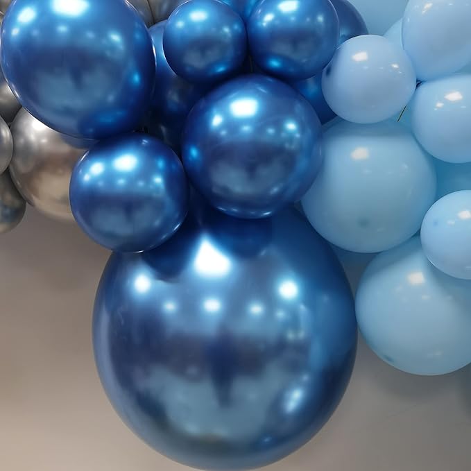 Silver Blue Balloon Garland 127 Pcs 18In 12In 10In 5In Confetti Latex Balloons Arch Kit for Baby Shower Bridal Shower Birthday Party Decors (Silver Blue)