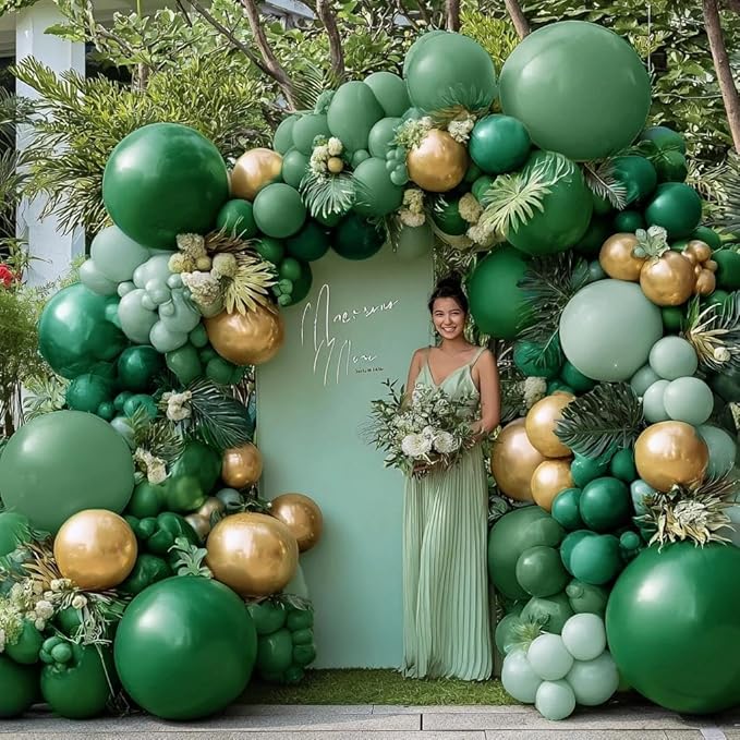Green Gold Balloon Arch Kit - Double Stuffed Dark Emerald Green Gold Balloon Garland Forest Hunter Sage Metallic Balloons for Birthday Wedding Christmas Candy Graduation Baby Shower Party Decor