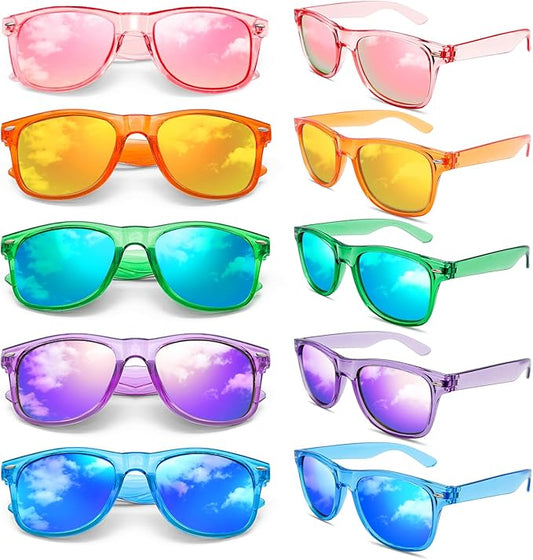 Matcheck 10/18 Pack Neon Colors Party Sunglasses Mirrored lens Colored Glasses Bulk Retro Shades for Unisex Adults Teens