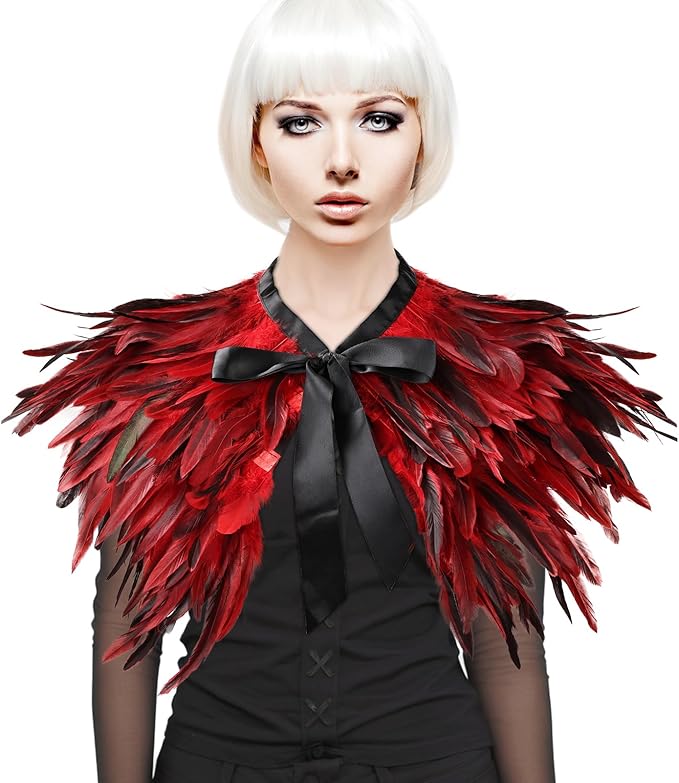 Gothic Natural Feather Shrug Feather Shawl Wrap Cape Victorian Collar for Halloween Cosplay Party Costume Accessories