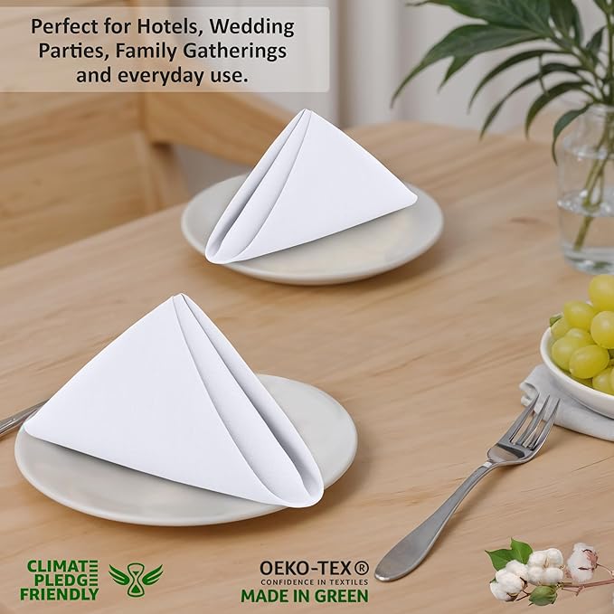 Ruvanti Cloth Napkins Set of 6, 18x18 Inches, 100% Cotton, Washable, Soft & Absorbent, Perfect for Wedding, Christmas, ‎Thanksgiving Dinners - White