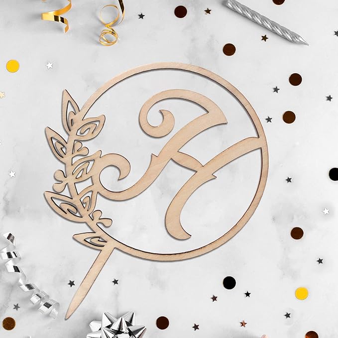 LINGTEER Personalized Inital Letter H Wooden Cake Topper Perfect for Birthday Rustic Wedding Anniversary Party Keepsake Decoration