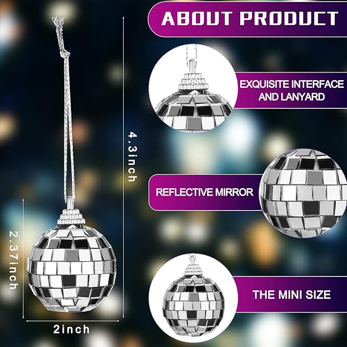 Lenwen 100 Pcs 2 Inch Mini Disco Balls Ornaments Hanging Disco Party Decorations Bulk 70s Reflective Silver Mirror Ball for Party Decor Supplies Tree Wedding Birthday Props Mardi Gras