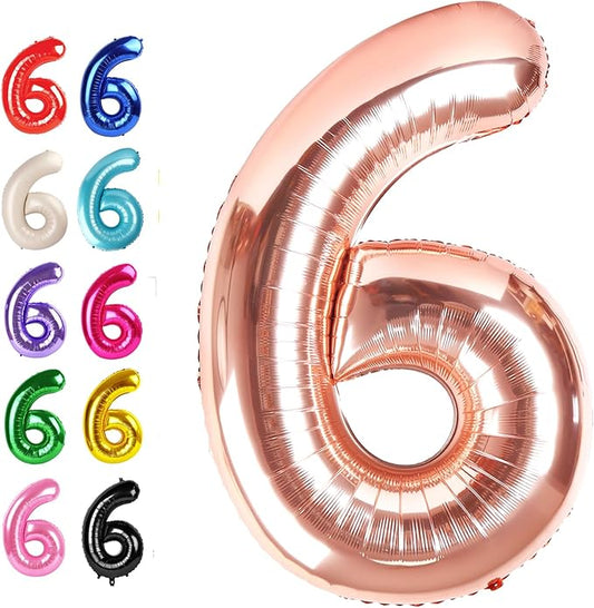 Rose Gold 40 Inch Mylar Foil Number 6 Balloon, Birthday Digital Balloons for 6 16 Boy Girl Party Decorations Supplies, Rose Gold Big Helium Balloon Numbers for 26 36 46 60 Men Women Anniversary