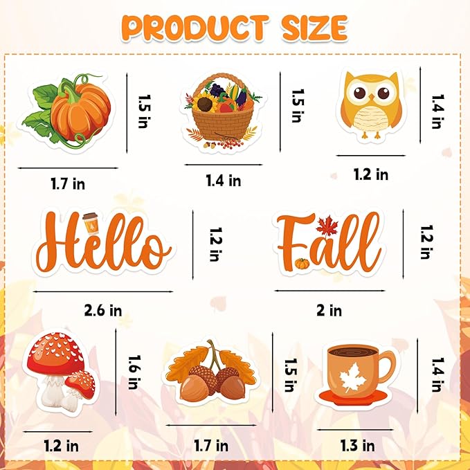 300Pcs Fall Foam Stickers, Cute Self-Adhesive Autumn Thanksgiving Stickers Foam Fall Pumpkin Maple Leaves Sticker Decorations for Home Office School Classroom DIY Art Craft Party Supplies