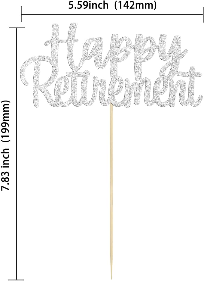 Gyufise Silver Happy Retirement Cake Topper Retirement Cake Decoration Picks for Retired Party Cake Decoration Party Supplies 1 Pack