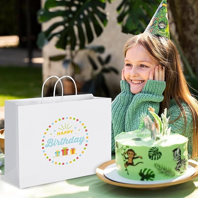 MESHA Gift Paper Bags 400 PACK 16x6x12 Inch White Large Shopping Kraft Bags Bulk with Handles Reusable for Business,Grocery,Birthday,Wedding,Kids Party,Favors