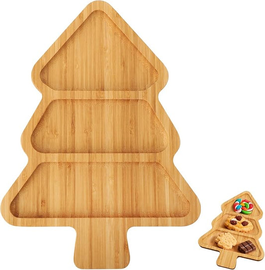 Christmas Serving Tray, Christmas Tree Charcuterie Board, Bamboo Divided Serving Platter Dish for Holiday Party Food Tray for Cheese Snack Fruit 12 x 8.7 x 0.6 Inches