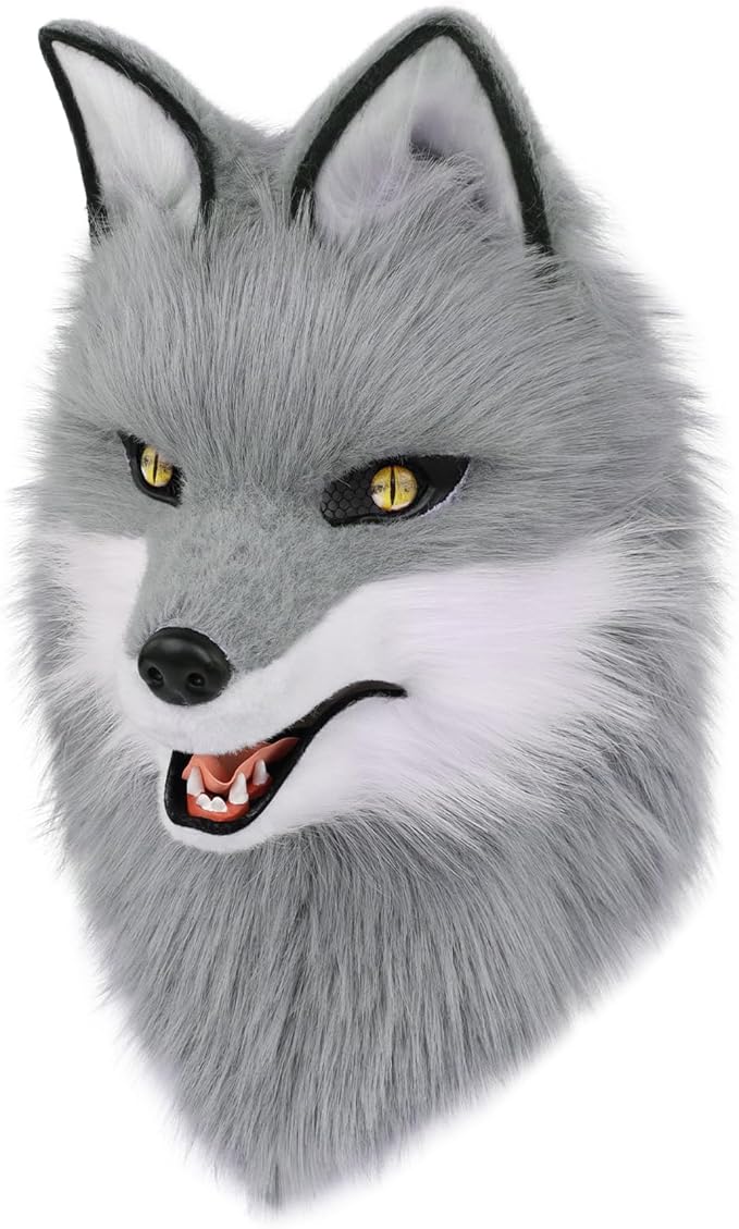 Animal Wolf Mask Cosplay Costume Accessories Furry Faux Fur Dog Fox Full Head Therian Masks Anime Dress up Party