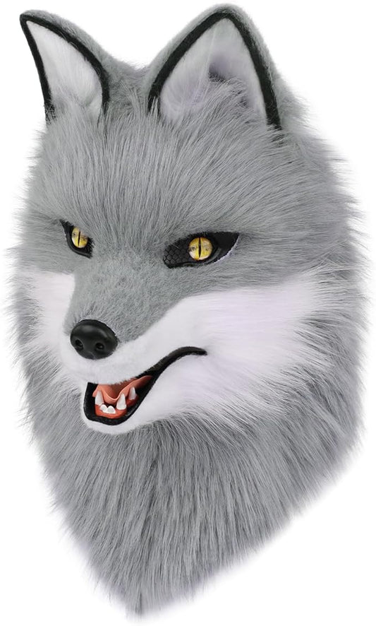 Animal Wolf Mask Cosplay Costume Accessories Furry Faux Fur Dog Fox Full Head Therian Masks Anime Dress up Party