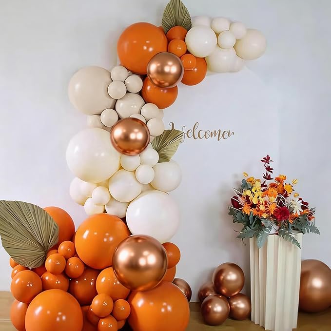 Orange White Gold Balloon Garland Arch Kit, 166Pcs Boho Fall Balloons for Birthday Autumn Thanksgiving Day Wedding Baby Shower Party Decorations