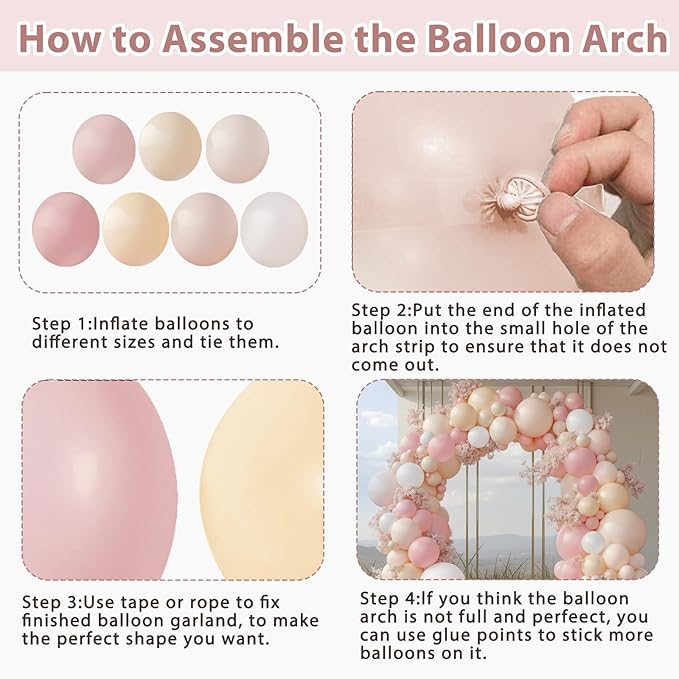 Pink White Nude Balloons Arch Kit, Double Stuffed Pastel Light Pink Cream Beige Peach White Balloon Garland Kit for Birthday Wedding Bridal Shower Anniversary Party Decoration