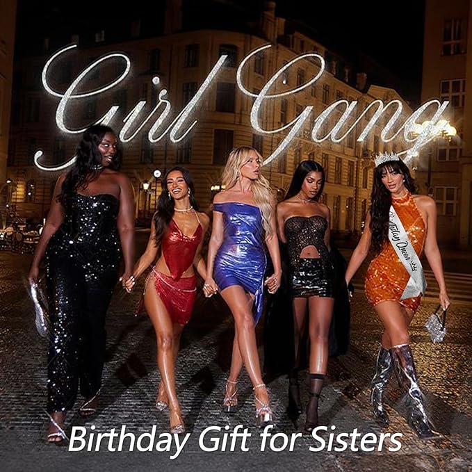 VELSCRUN Birthday Queen Tiara Crowns for Women Girls Silver Crystal Birthday Queen Headband Sash Elegant Princess Crown Happy Birth Party Decorations Mom Sisters Birth Gift Hair Accessories